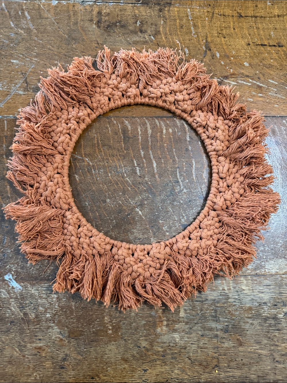Handmade Macramé Fringe Round Hanging, Wreath - Terracotta, From Joshua Tree